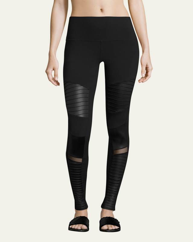 High-Waist Moto Sport Leggings with Mesh Panels